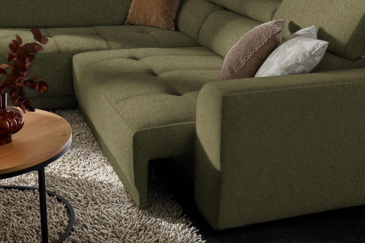 ECKSOFA Olivgrün Struktur  - Schwarz/Olivgrün, Design, Kunststoff/Textil (205/284cm) - Xora