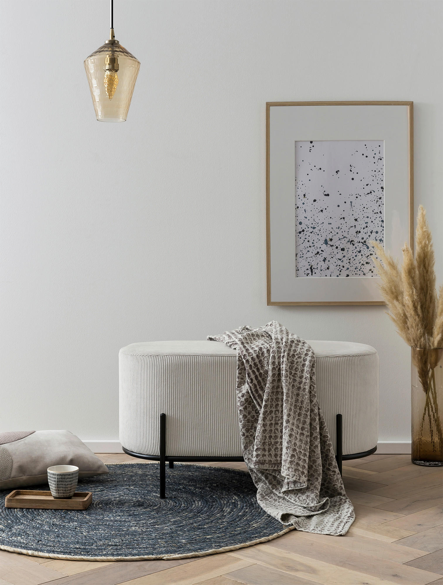 HOCKER in Textil Beige  - Beige/Schwarz, MODERN, Textil/Metall (80/42/40cm) - Livetastic