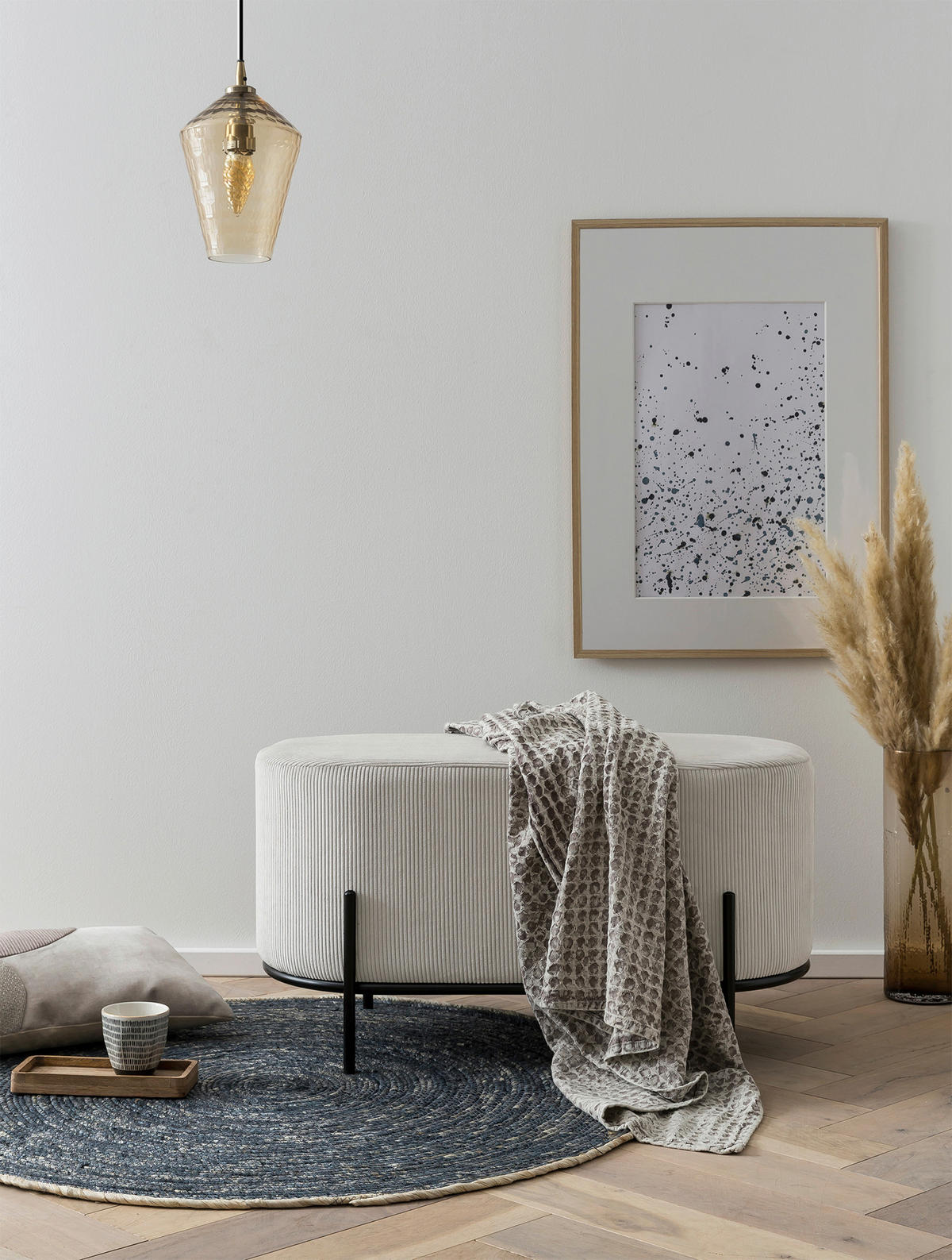 HOCKER in Textil Beige  - Beige/Schwarz, MODERN, Textil/Metall (80/42/40cm) - Livetastic