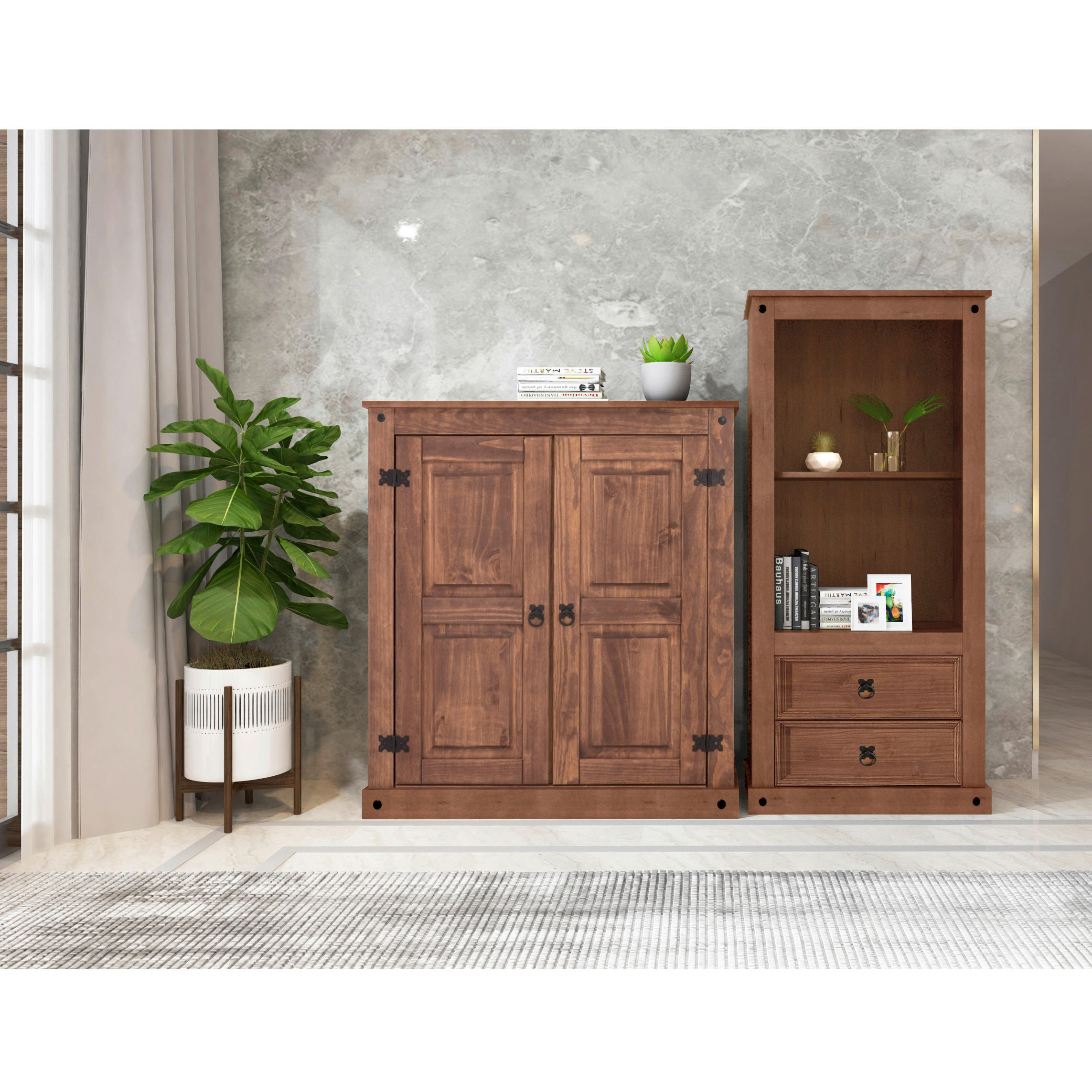 REGAL  65/140/38 cm Naturfarben  - Schwarz/Naturfarben, Design, Holz/Metall (65/140/38cm) - MID.YOU