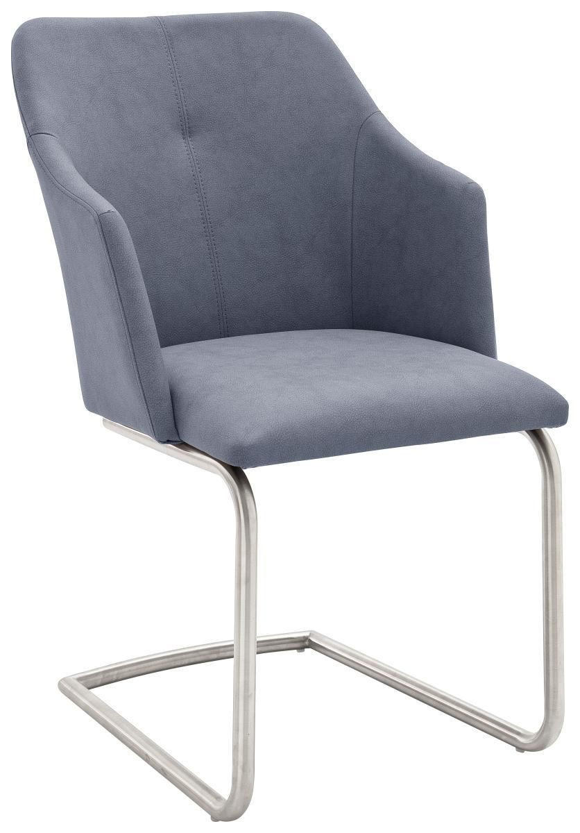 SCHWINGSTUHL  in Edelstahl Lederlook  - Blau/Edelstahlfarben, Design, Textil/Metall (54/88/62cm) - Novel
