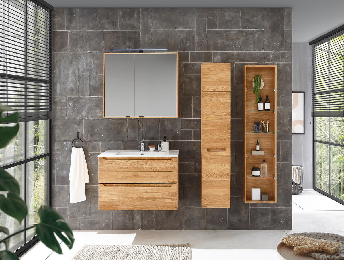SPIEGELSCHRANK 80/70/20 cm  - Eichefarben/Silberfarben, KONVENTIONELL, Glas/Holz (80/70/20cm) - Linea Natura