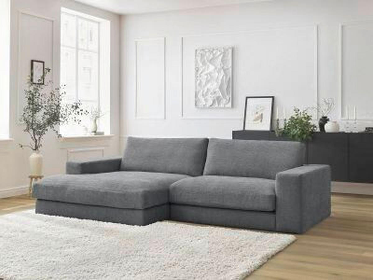 ECKSOFA Ottomane links  LEONARD  Dunkelgrau Struktur  - Dunkelgrau/Schwarz, MODERN, Kunststoff/Textil (159/274cm)