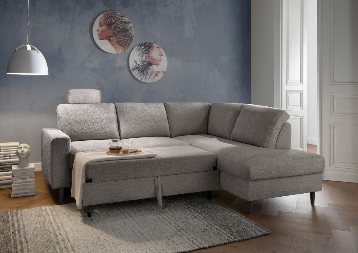 ECKSCHLAFSOFA in Anthrazit Textil   - Anthrazit/Schwarz, Modern, Holz/Textil (242/200cm) - Livetastic