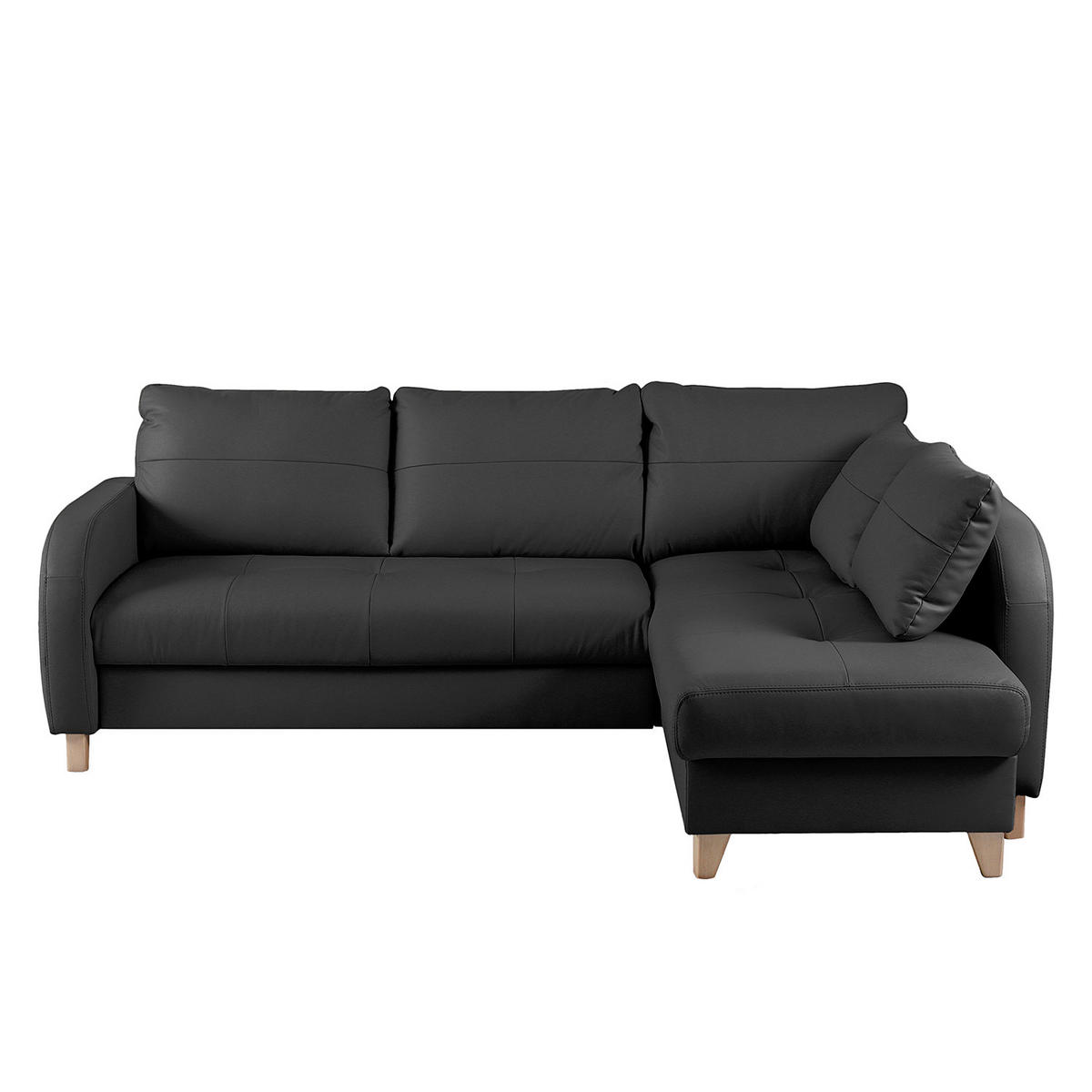 ECKSOFA Schwarz Echtleder Lederlook  - Buchefarben/Schwarz, Design, Leder/Holz (227/168cm) - Livetastic