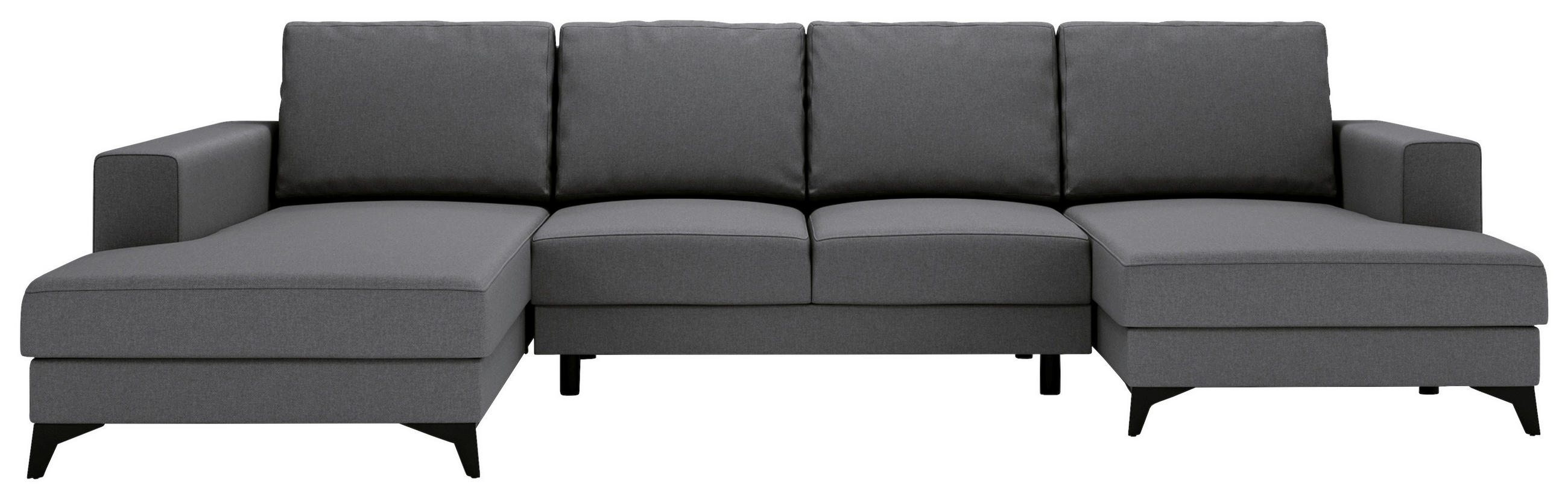 WOHNLANDSCHAFT Grau Flachgewebe  - Schwarz/Grau, Design, Textil/Metall (190/339/156cm) - Livetastic