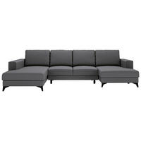 WOHNLANDSCHAFT Grau Flachgewebe  - Schwarz/Grau, Design, Textil/Metall (190/339/156cm) - Livetastic