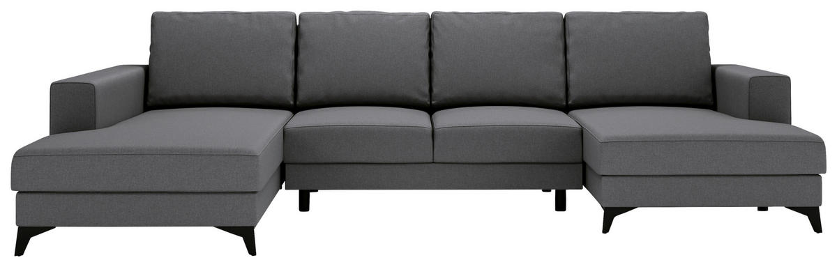 WOHNLANDSCHAFT Grau Flachgewebe  - Schwarz/Grau, Design, Textil/Metall (190/339/156cm) - Livetastic