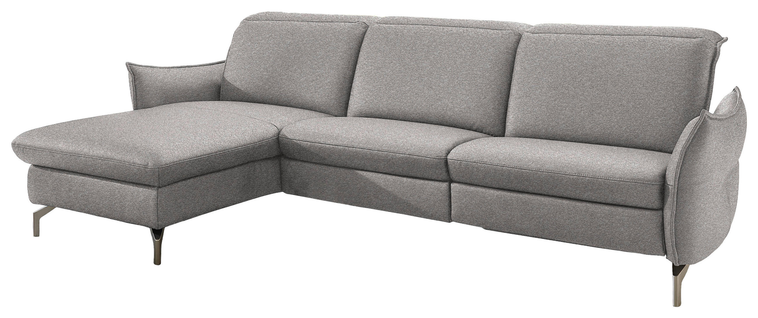 ECKSOFA Chenille Grau, Weiss  - Weiss/Grau, Modern, Textil/Metall (179/263cm) - Livetastic