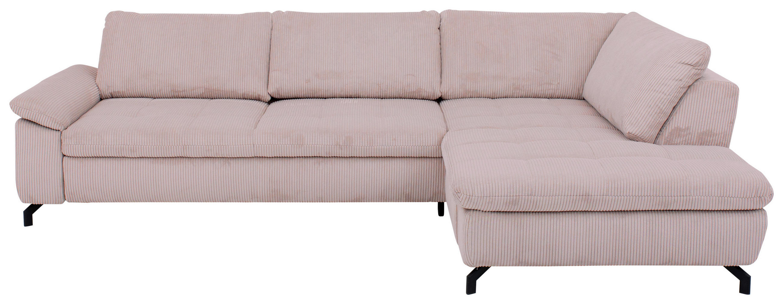 ECKSOFA Altrosa Cord, Velours  - Schwarz/Altrosa, Design, Textil/Metall (291/197cm) - Beldomo Style