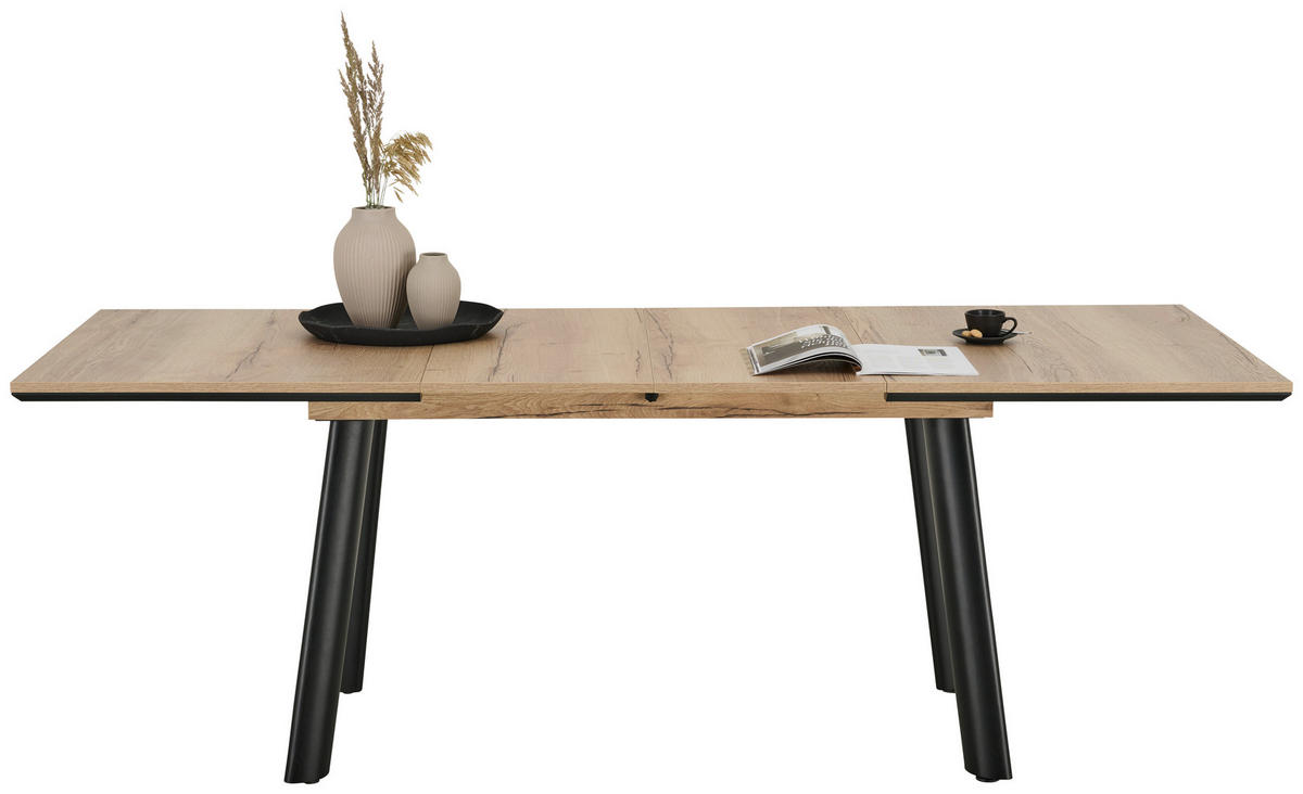 ESSTISCH 140-220/90/76 cm Nachbildung  Holzwerkstoff ausziehbar, in verschiedenen Größen erhältlich rechteckig Schwarz, Eichefarben  - Eichefarben/Schwarz, MODERN, Holz/Holzwerkstoff (140-220/90/76cm) - Valdera