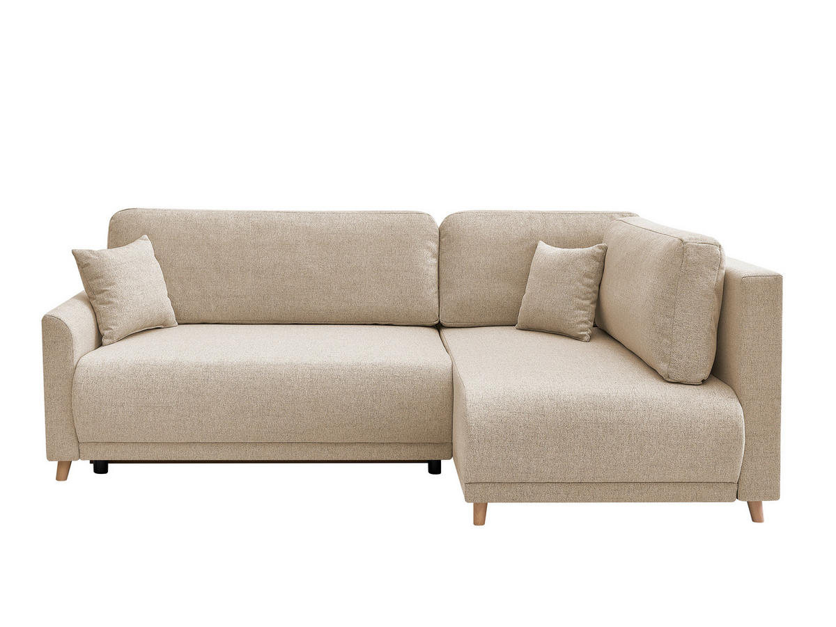 ECKSOFA MILOS Beige Flachgewebe, Struktur Rückenkissen, Bettkasten, Schlaffunktion, Rücken echt  - Beige/Naturfarben, Design, Textil (224/148cm) - P & B