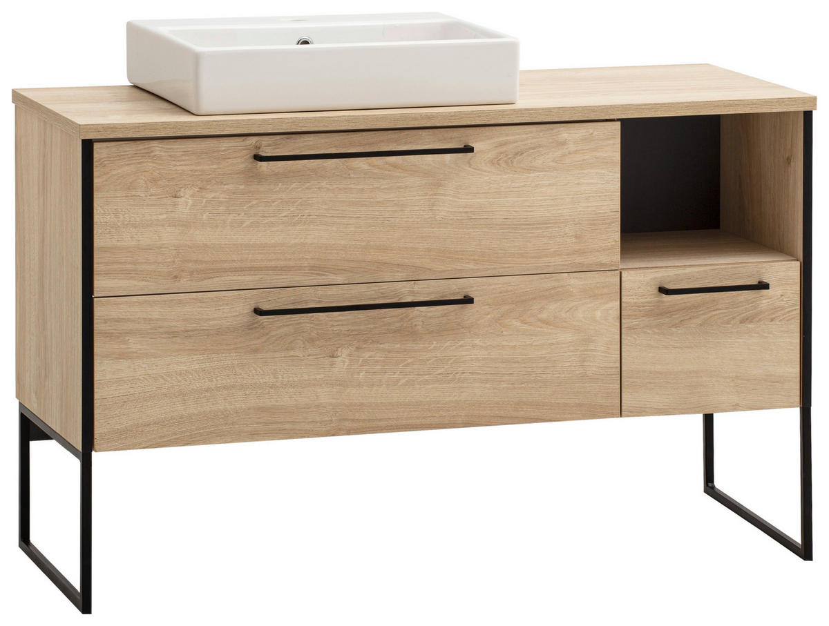 WASCHTISCHKOMBI  - Eichefarben/Weiß Hochglanz, MODERN, Keramik/Holzwerkstoff (114/57,7/44cm) - Stylife