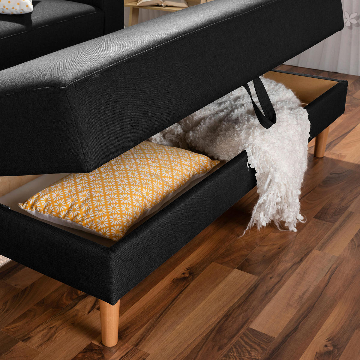ECKSCHLAFSOFA Schwarz Flachgewebe  - Erlefarben/Schwarz, Design, Holz/Textil (230/93/152cm) - Max Winzer