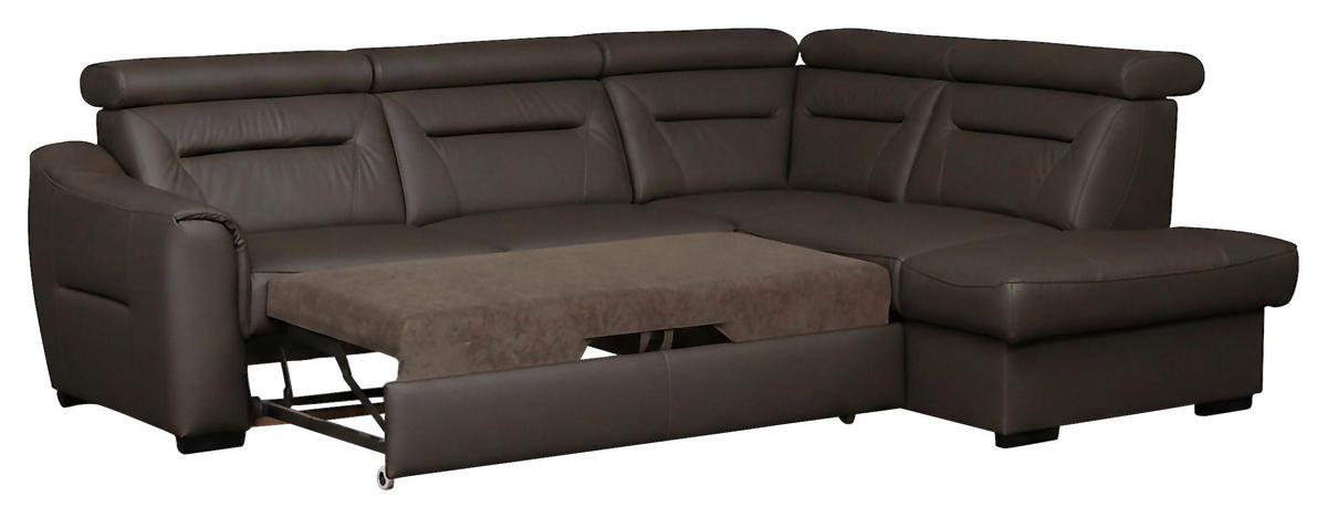 ECKSOFA  in Lederlook Echtleder Dunkelbraun  - Wengefarben/Dunkelbraun, Design, Leder/Holz (260/212cm) - Celina Home
