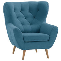 SESSEL in Mikrofaser Blau  - Blau/Eichefarben, Design, Holz/Textil (87/101/95cm) - Stylife