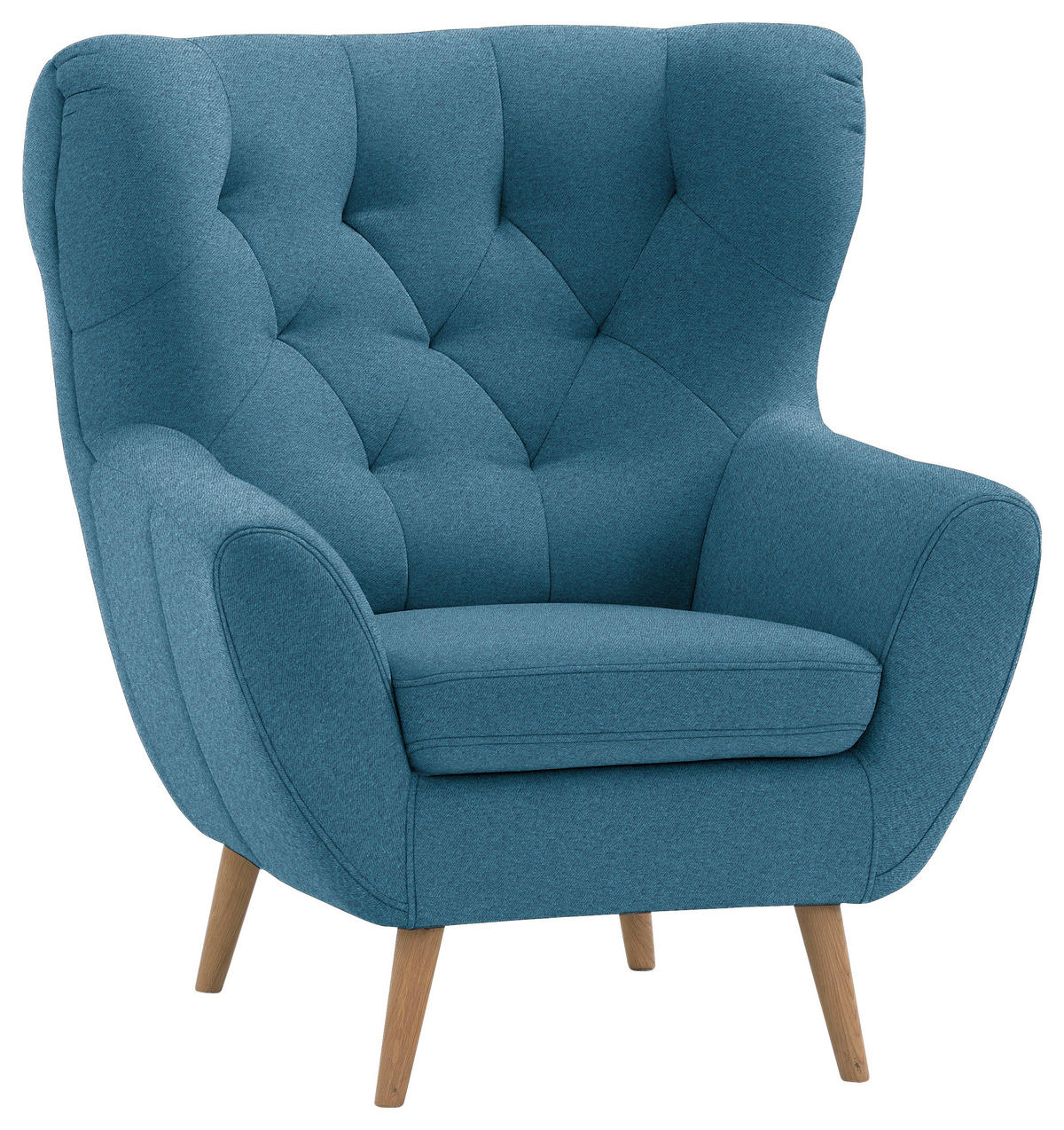 SESSEL in Mikrofaser Blau  - Blau/Eichefarben, Design, Holz/Textil (87/101/95cm) - Stylife