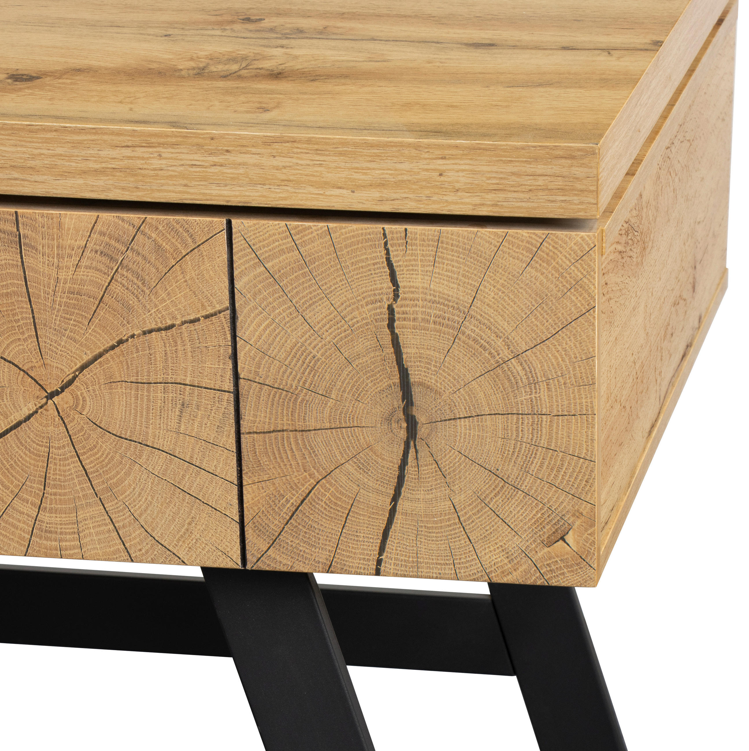 Thumbnail - Venda Schreibtisch, Schwarz, Eiche, Metall, Holzwerkstoff, Holzoptik, 2 Schublade(n) Schubladen, rechteckig, Kufe, Flach...