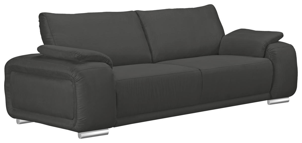 3-SITZER-SOFA Lederlook Anthrazit  - Chromfarben/Anthrazit, KONVENTIONELL, Textil/Metall (241/85/95cm) - Carryhome