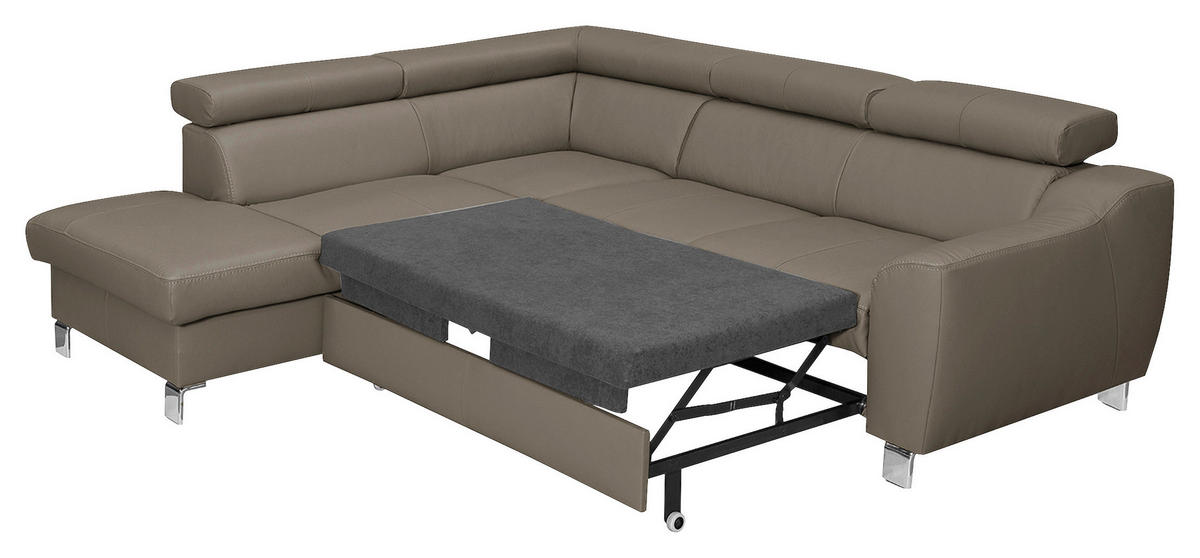 ECKSOFA Taupe Echtleder Lederlook  - Taupe/Chromfarben, Design, Leder/Textil (208/245cm) - Livetastic