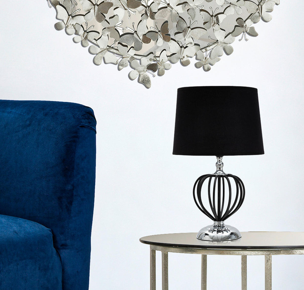 TISCHLEUCHTE 28/44.5 cm  - Silberfarben/Schwarz, Trend, Kunststoff/Textil (28/44.5cm) - Mauro Ferretti