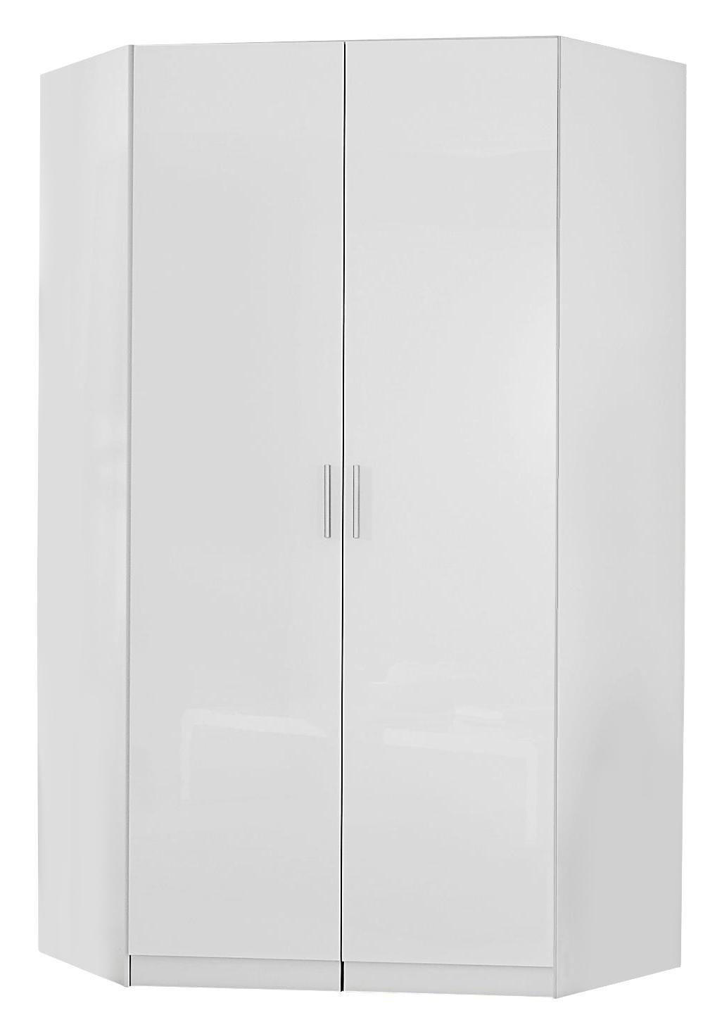 ECKSCHRANK Weiß, Weiß Hochglanz - Weiß Hochglanz/Alufarben, Design, Holzwerkstoff/Kunststoff (117/197/117cm) - Carryhome