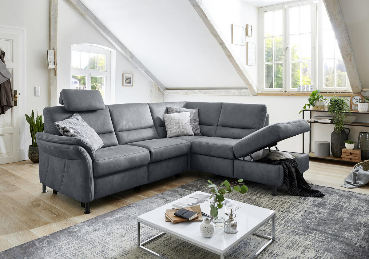 ECKSOFA in Flachgewebe Blau  - Blau/Schwarz, Modern, Textil/Metall (203/227cm) - Beldomo System