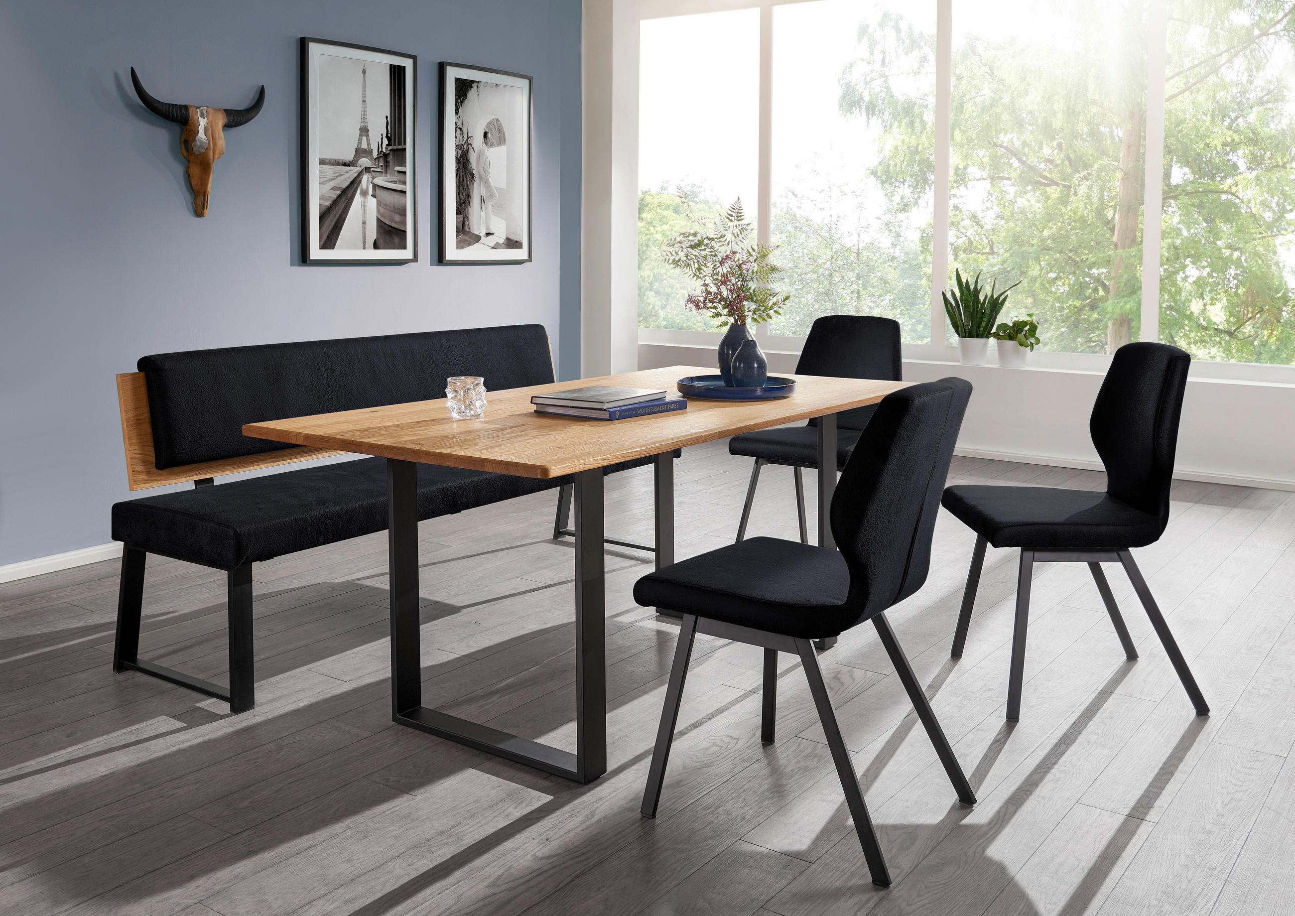 SITZBANK 160/85/60 cm  in Schwarz  - Schwarz, Design, Holz/Textil (160/85/60cm) - Venda