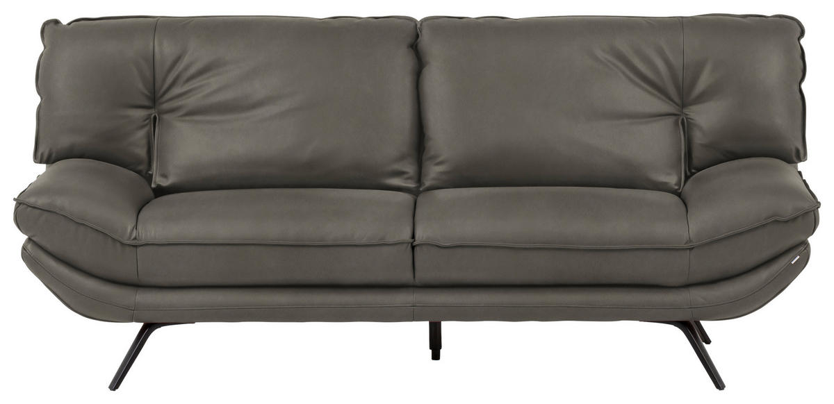 2,5-SITZER in Echtleder Grau  - Schwarz/Grau, Design, Leder/Metall (206/94/95cm) - Celina