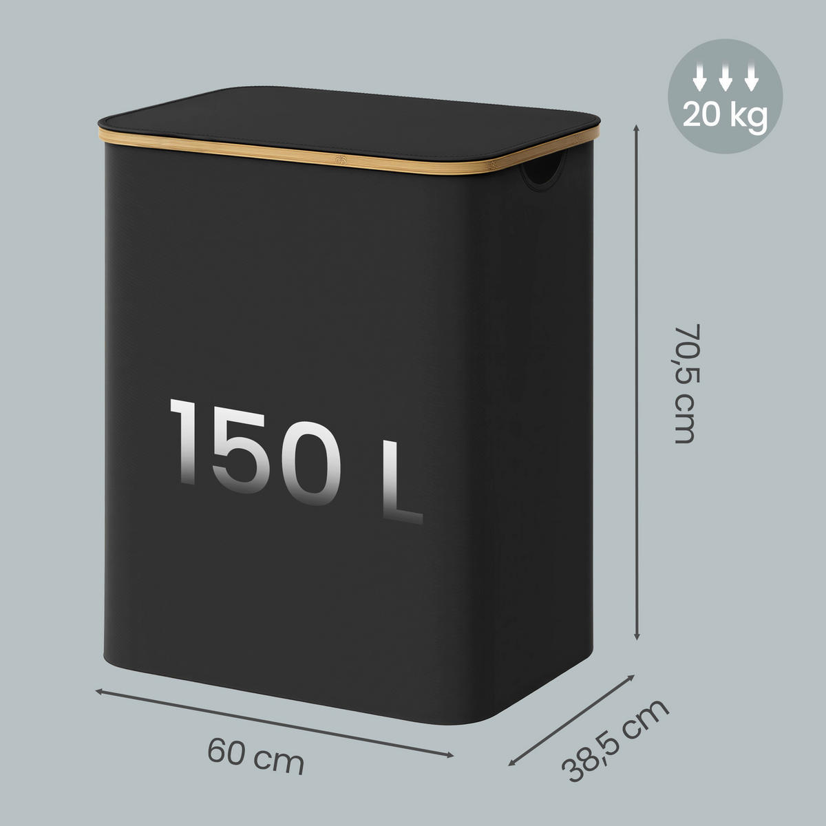 WÄSCHEKORB - Schwarz, Trend, Naturmaterialien/Kunststoff (60/70,5/38,5cm) - Boxxx