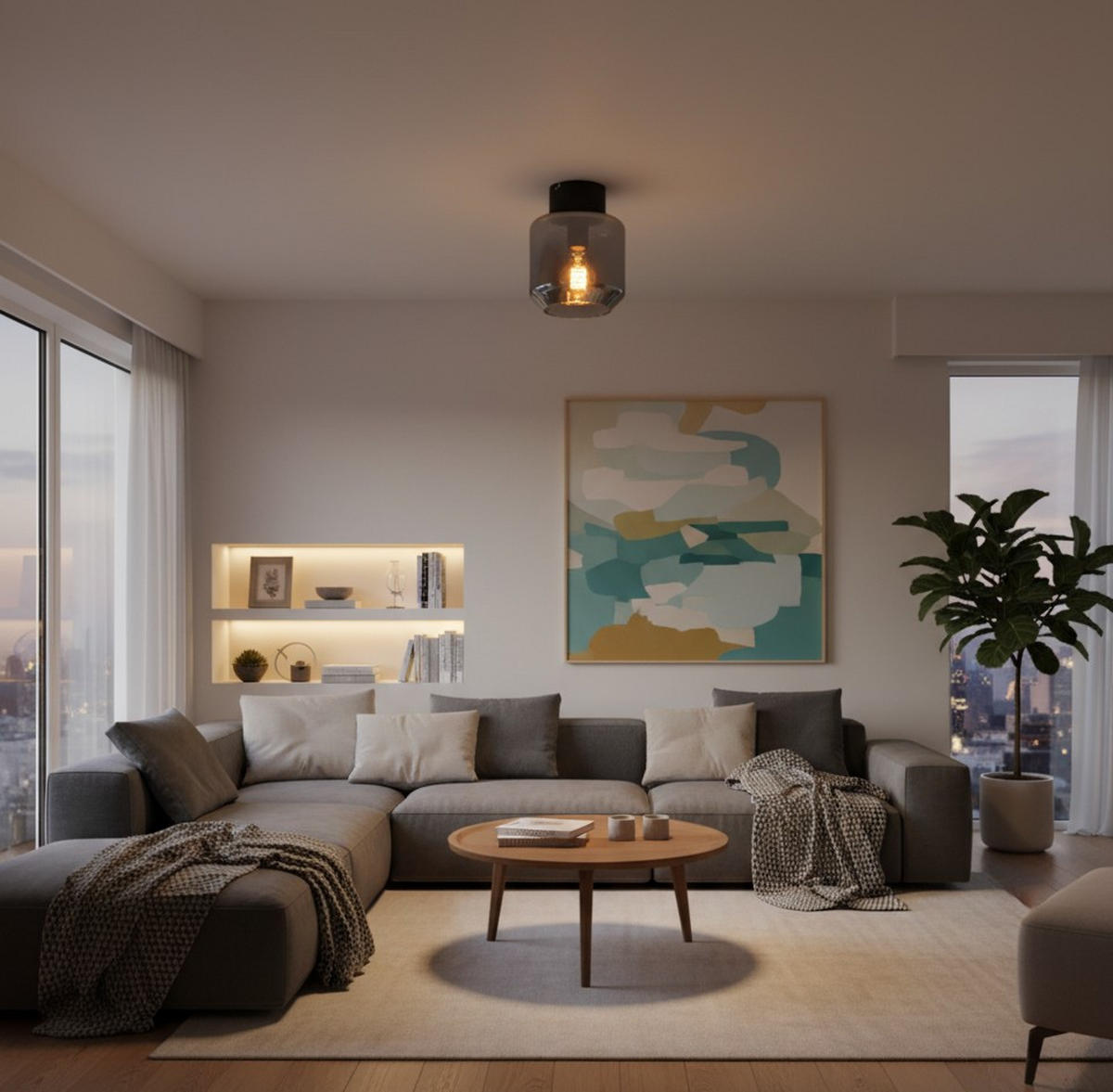 DECKENLEUCHTE  18/23 cm    - Seidengrau/Schwarz, Design, Glas/Metall (18/23cm) - Collet's Monde