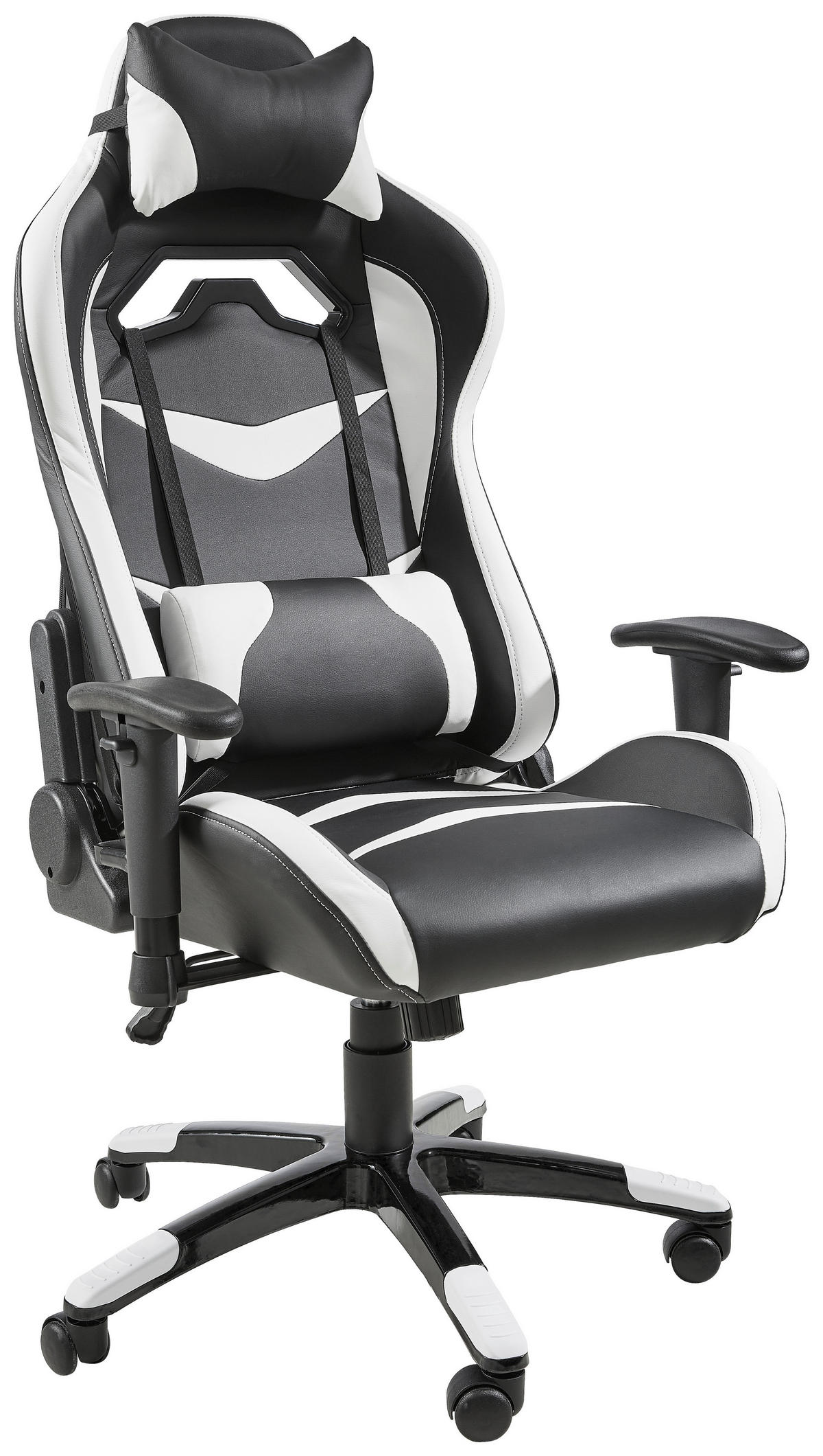 GAMINGSTUHL Schwarz, Weiß Metall, Kunststoff, Textil   - Schwarz/Weiß, Design, Kunststoff/Textil (68/124-134/59cm) - Hom`in