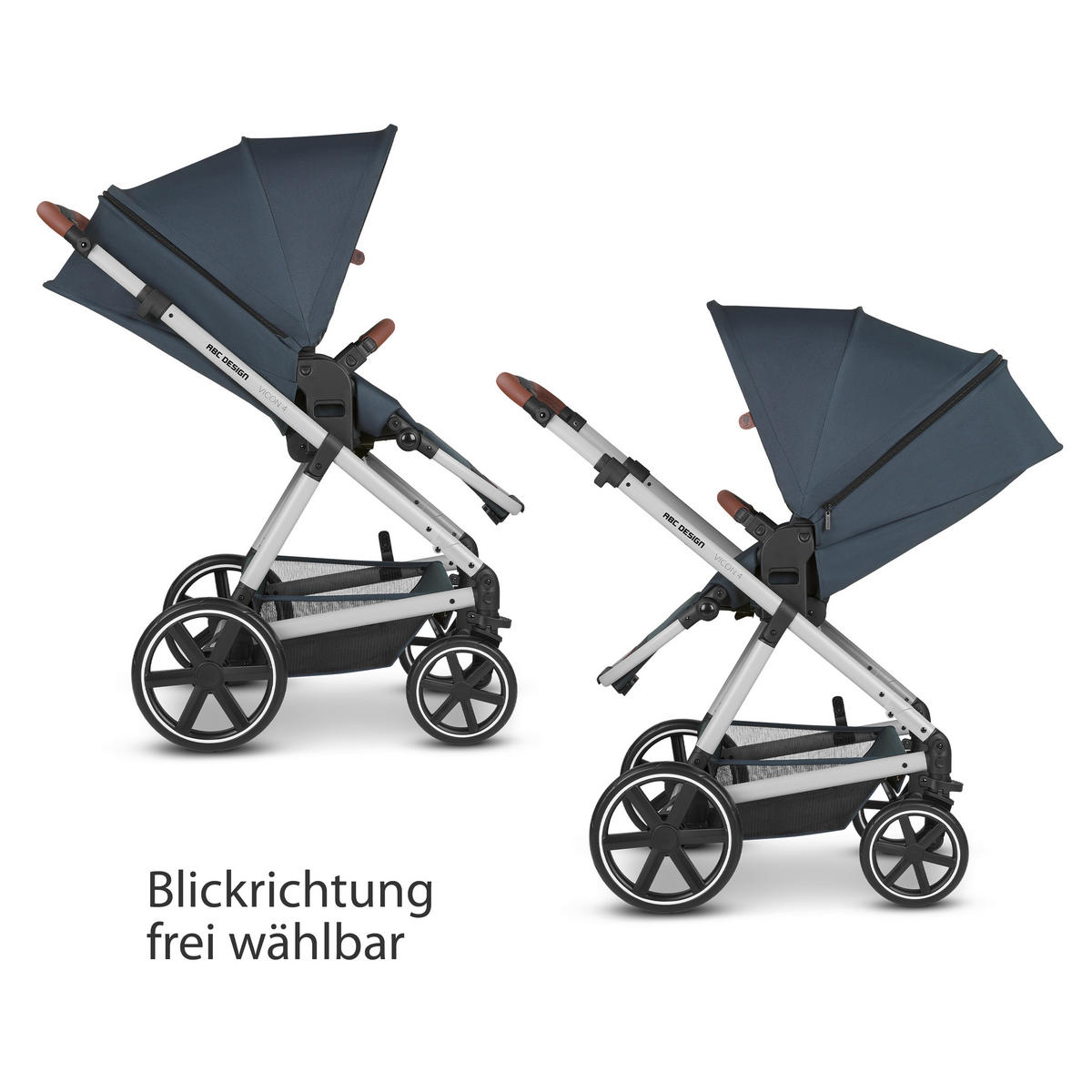 KINDERWAGENSET  Vicon 4  Lake  - Silberfarben/Dunkelblau, Basics, Textil/Metall (91/61/110cm) - ABC Design