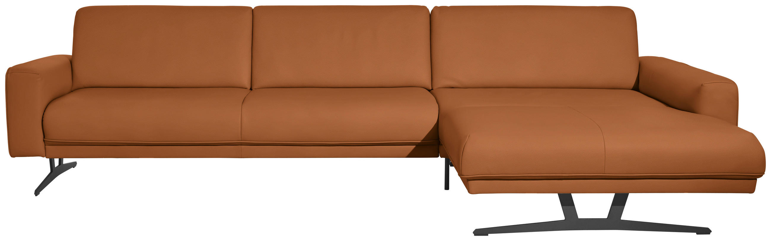ECKSOFA in Echtleder Cognac  - Cognac/Anthrazit, Konventionell, Leder/Metall (324/179cm) - Johann Jakob