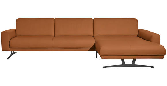 ECKSOFA in Echtleder Cognac  - Cognac/Anthrazit, KONVENTIONELL, Leder/Metall (324/182cm) - Ambiente