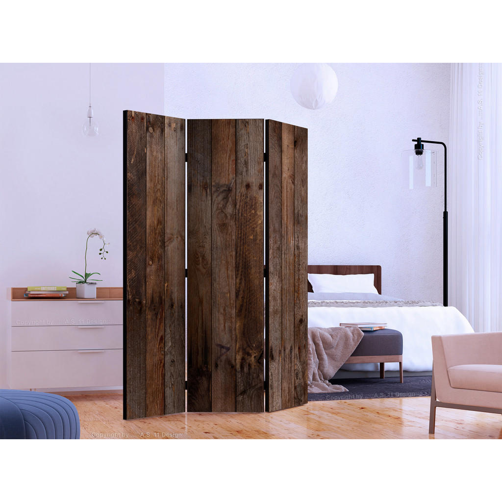 Thumbnail - artgeist Paravent, Braun, Cappuccino, Holz, Textil, Kiefer, massiv, Holzoptik, 135x172x3 cm, Motiv auf Vorder- und Rücks...