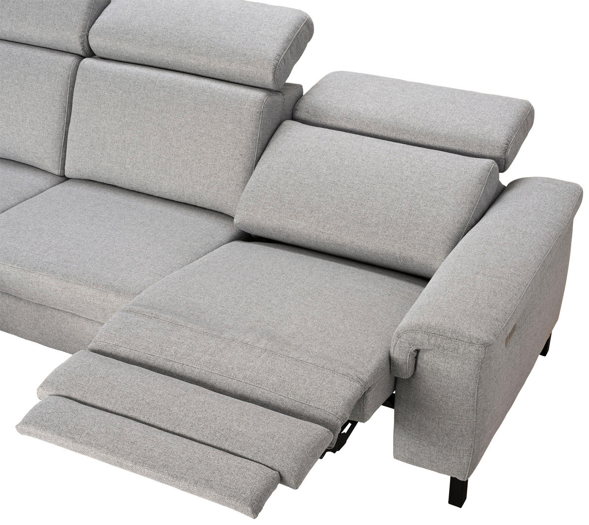 ECKSOFA in Flachgewebe Hellgrau  - Hellgrau/Schwarz, Konventionell, Textil/Metall (182/304cm) - Pure Home Comfort