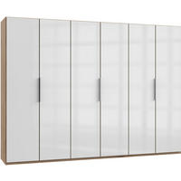 DREHTÜRENSCHRANK 300/216/58 cm 6-türig Weiß, Eichefarben  - Chromfarben/Eichefarben, MODERN, Glas/Holzwerkstoff (300/216/58cm) - MID.YOU