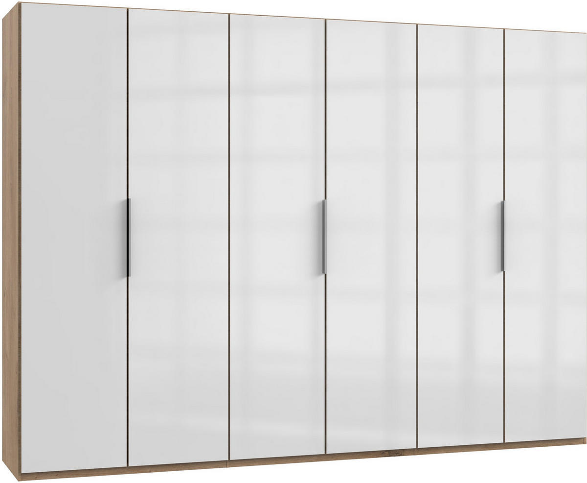 DREHTÜRENSCHRANK 300/216/58 cm 6-türig Weiß, Eichefarben  - Chromfarben/Eichefarben, MODERN, Glas/Holzwerkstoff (300/216/58cm) - MID.YOU