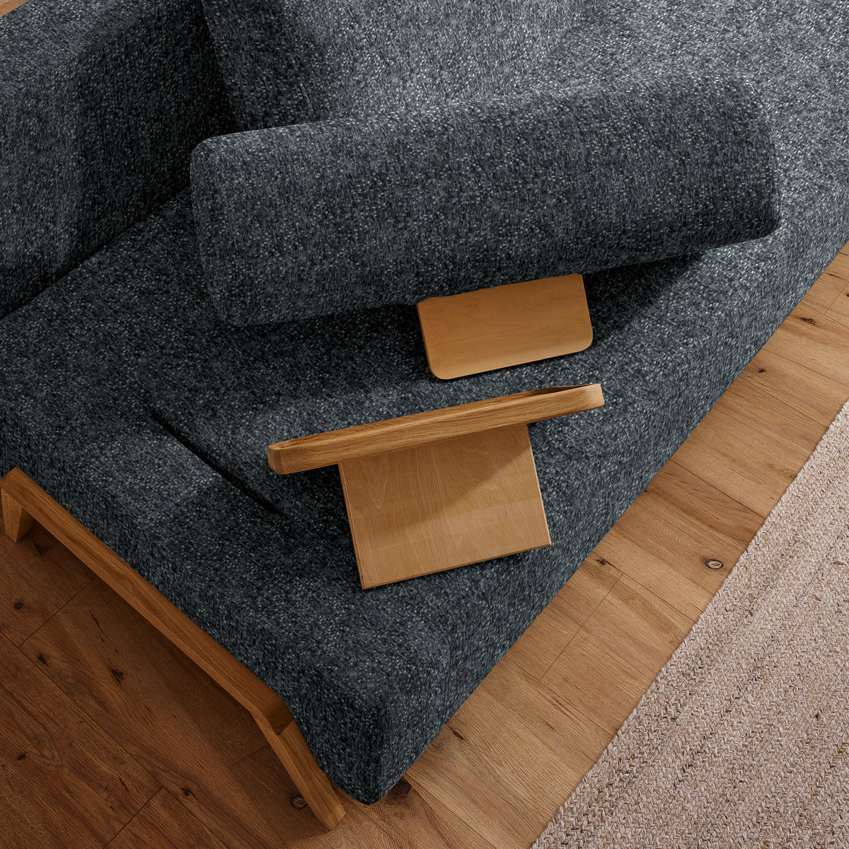 SCHLAFSOFA  mit Stoffauswahl, Armlehnen seitenverkehrt montierbar, Armteil links Struktur Dunkelgrau  - Dunkelgrau/Naturfarben, Design, Holz/Textil (211/88/102cm) - Niels Andersson