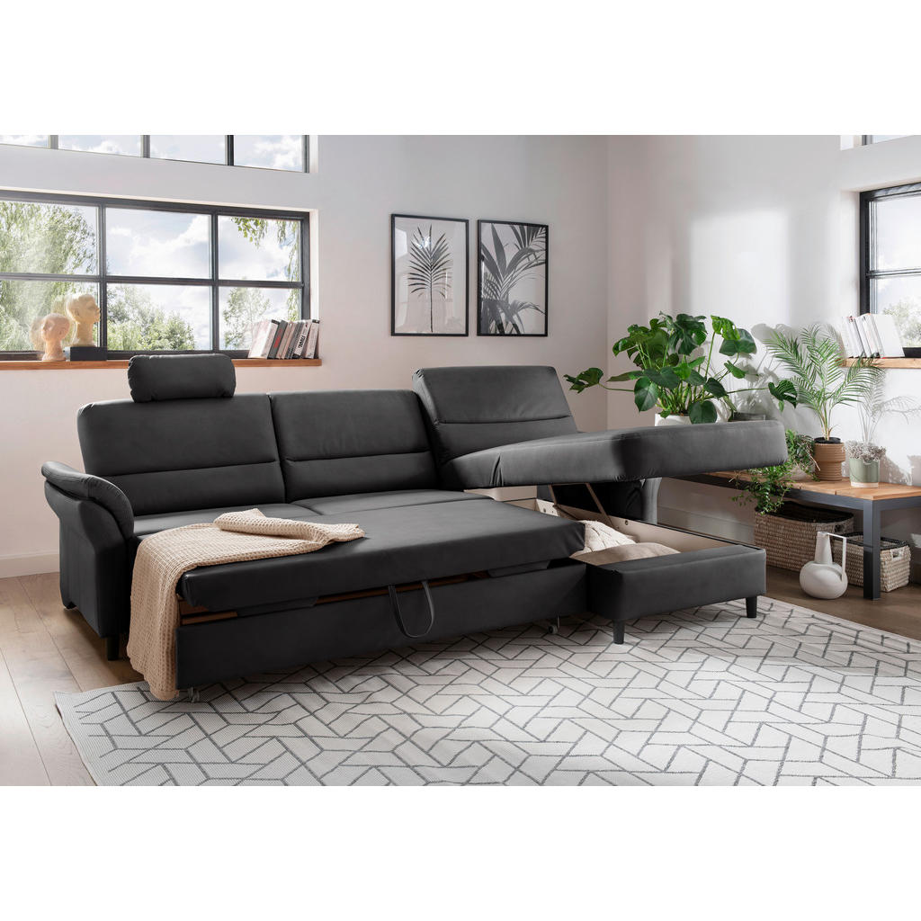 Thumbnail - Livetastic Ecksofa, Schwarz, Textil, Buche, 5-Sitzer, Ottomane rechts, L-Form, 279x176 cm, Made in EU, Schlafen auf Sitz...