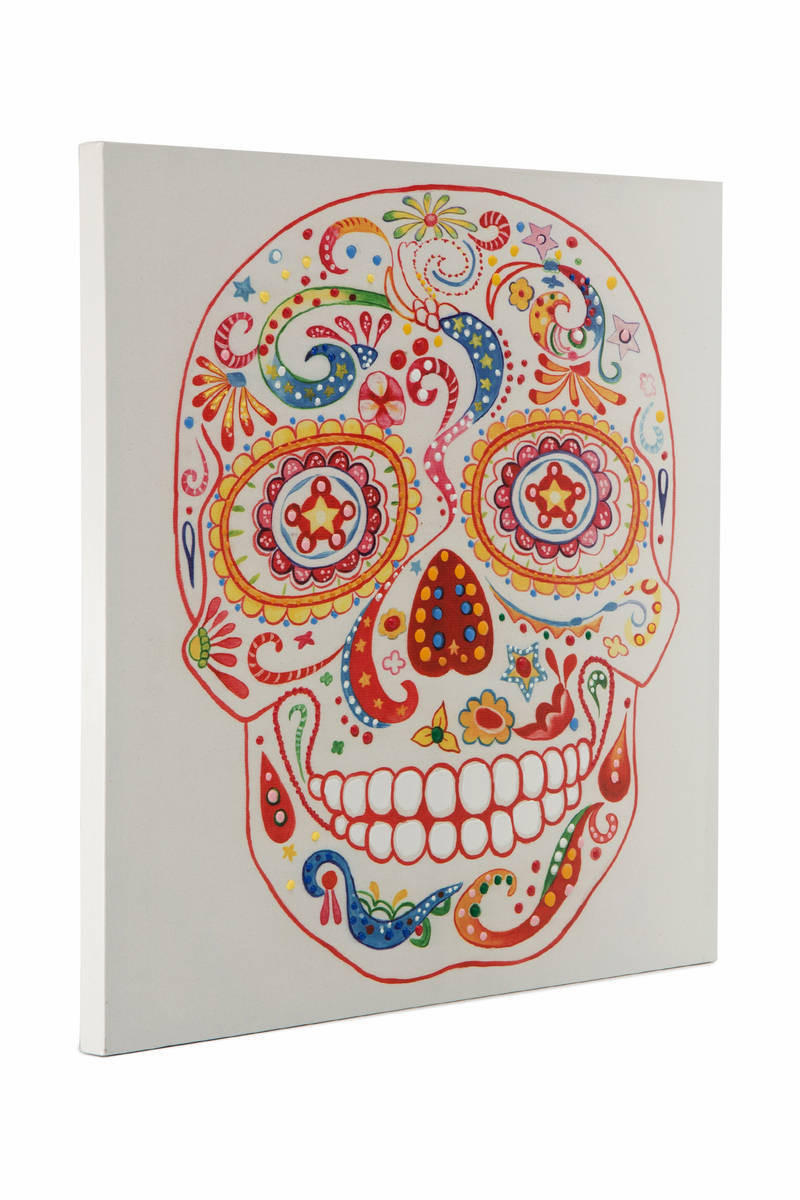 ÖLGEMÄLDE Totenkopf 90/90 cm  - Multicolor, Trend, Holz/Kunststoff (90/90cm) - Kayoom