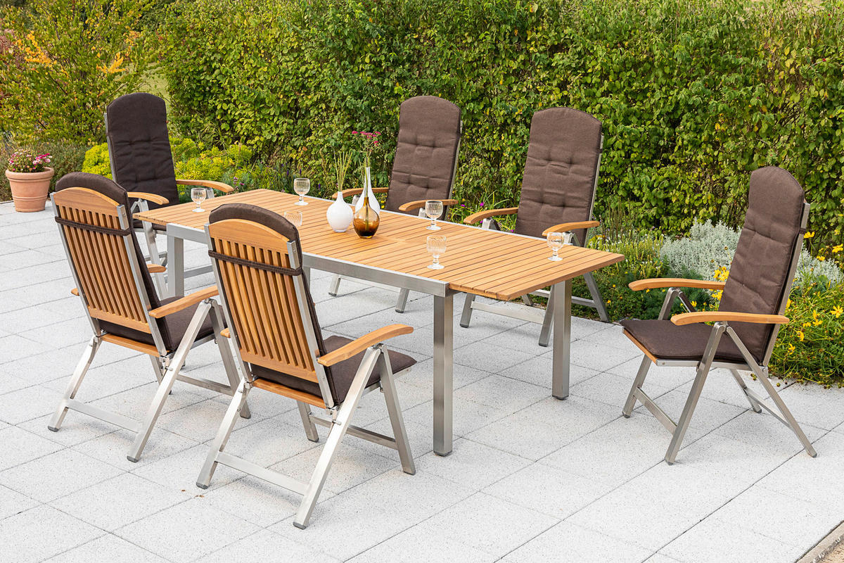 GARTENTISCHGRUPPE  - Silberfarben/Braun, ROMANTIK / LANDHAUS, Holz/Textil - Gardenson
