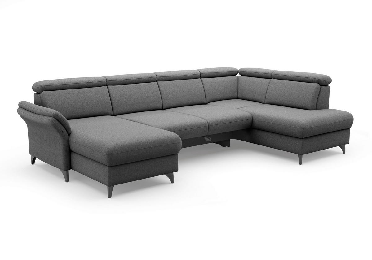 WOHNLANDSCHAFT GLENDALE E in Flachgewebe Dunkelgrau  - Dunkelgrau/Schwarz, KONVENTIONELL, Textil/Metall (166/321/193cm) - Sit & More