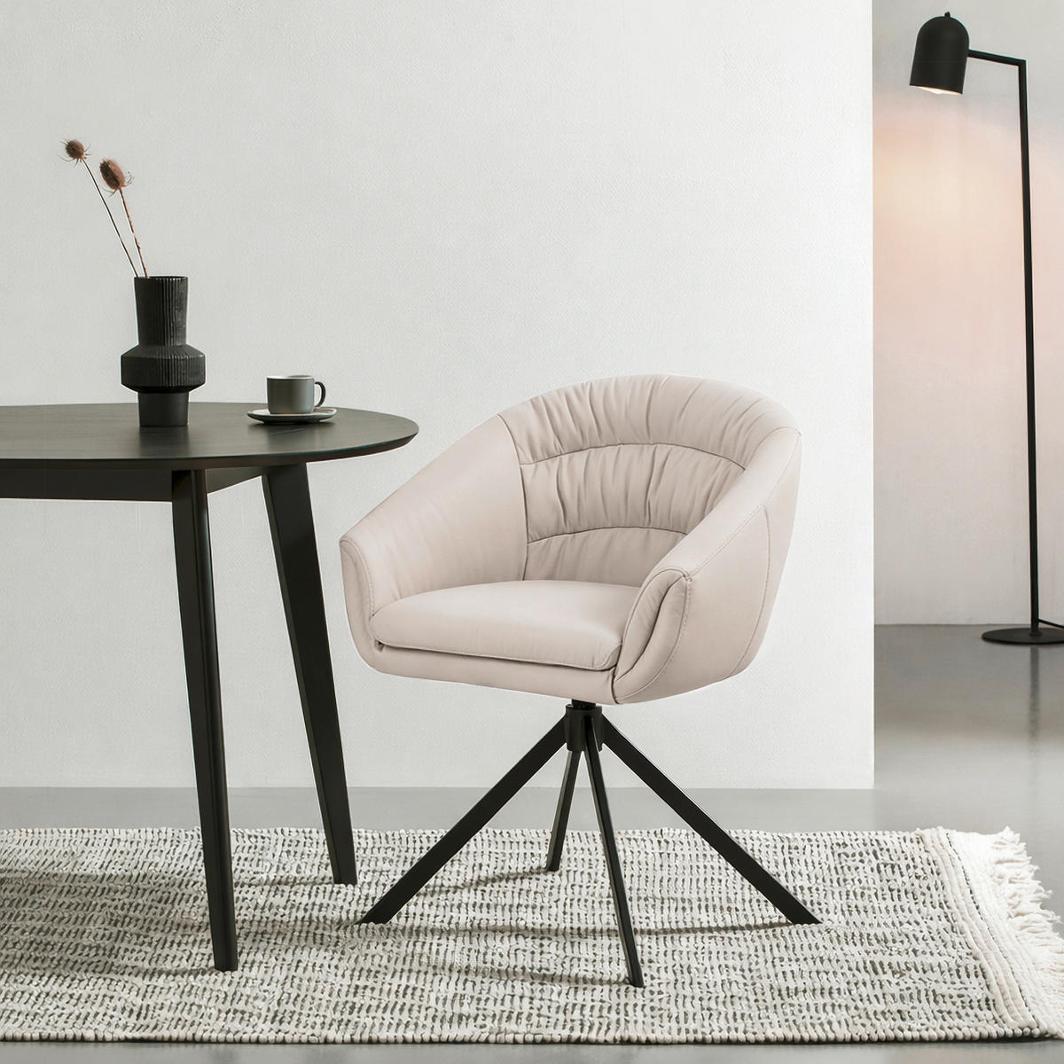 ARMLEHNSTUHL  Lederauswahl, Sitzfläche 360° drehbar  Echtleder  - Taupe/Schwarz, Design, Leder/Metall (64/81.5/61cm) - Johann Jakob