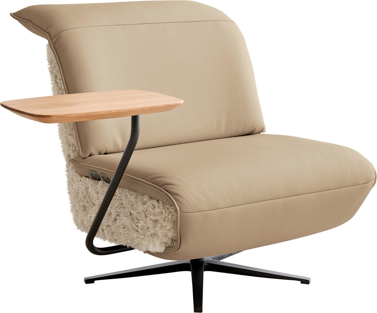 SESSEL in Hochflor Echtleder Beige  - Beige/Schwarz, Design, Leder/Textil (84/65/91cm) - Koinor