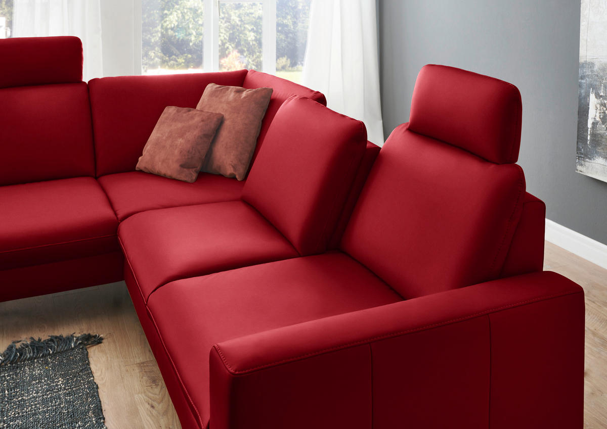 ECKSOFA in Echtleder Rot  - Rot/Schwarz, Design, Leder/Metall (194/250cm) - Beldomo Premium