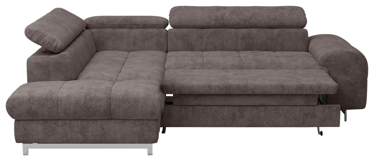 ECKSOFA Dunkelbraun Mikrofaser  - Chromfarben/Dunkelbraun, KONVENTIONELL, Textil/Metall (206/257cm) - Livetastic