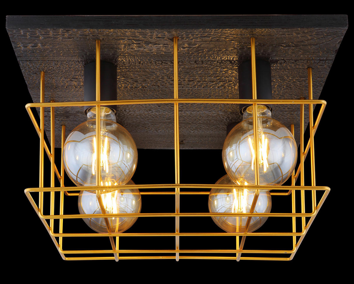 DECKENLEUCHTE    40/40/26 cm  - Goldfarben/Schwarz, Natur, Holz/Metall (40/40/26cm) - Globo