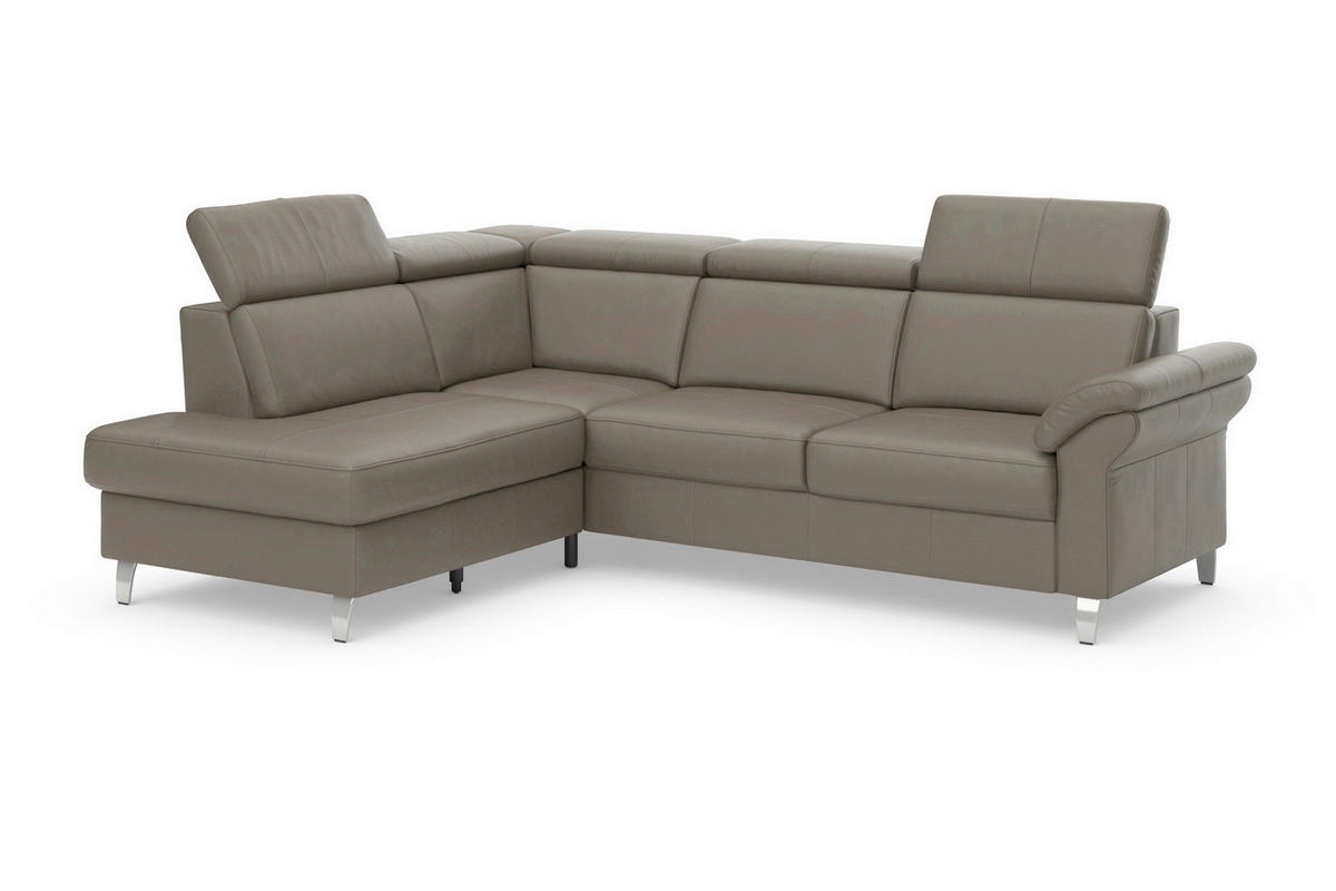 ECKSOFA 194/245 cm ARNGAST E in Echtleder Grau Kopfteilverstellung  194/245 cm  - Chromfarben/Grau, Basics, Leder/Textil (194/245cm) - Sit & More